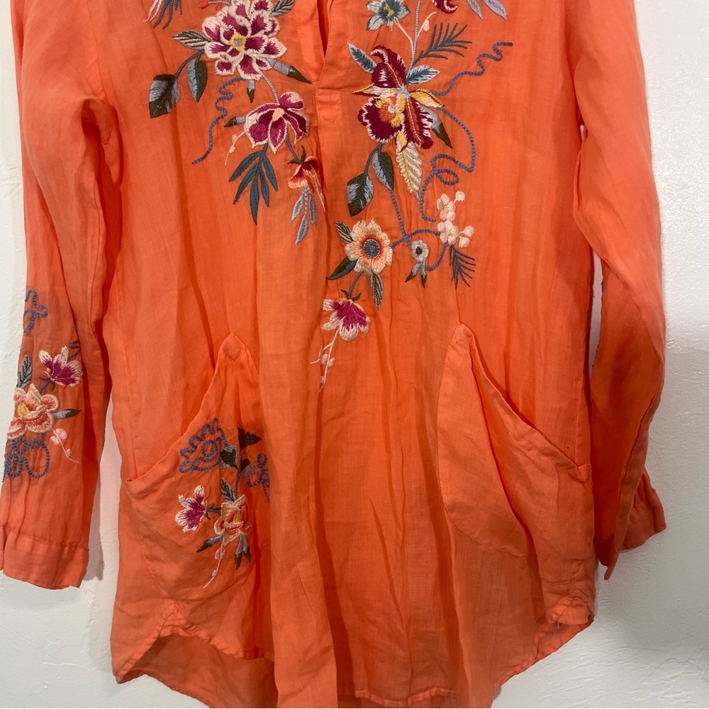 Johnny Was Miro Henley Popover Tunic Orange Embroidered Top Blouse Size M - Picture 5 of 11